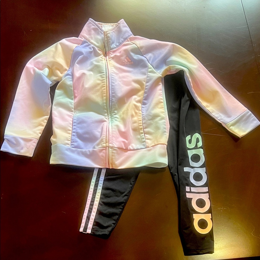 Adidas Kids' Pastel Track Jacket and Black Leggings Set size 5